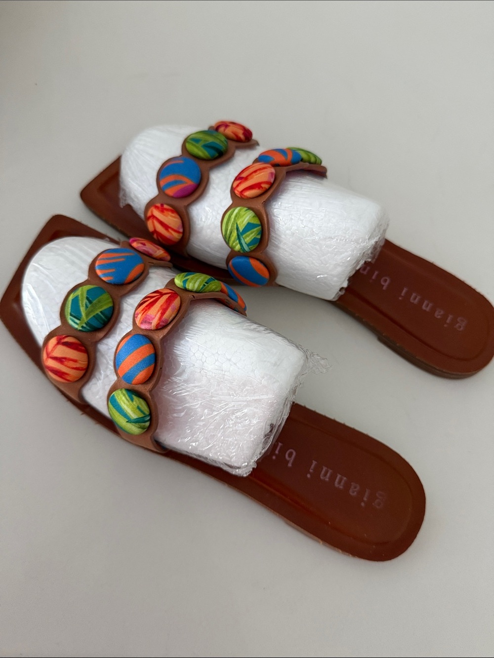 Gianni Bini Brown Slide Sandals with Colorful Round Accents
